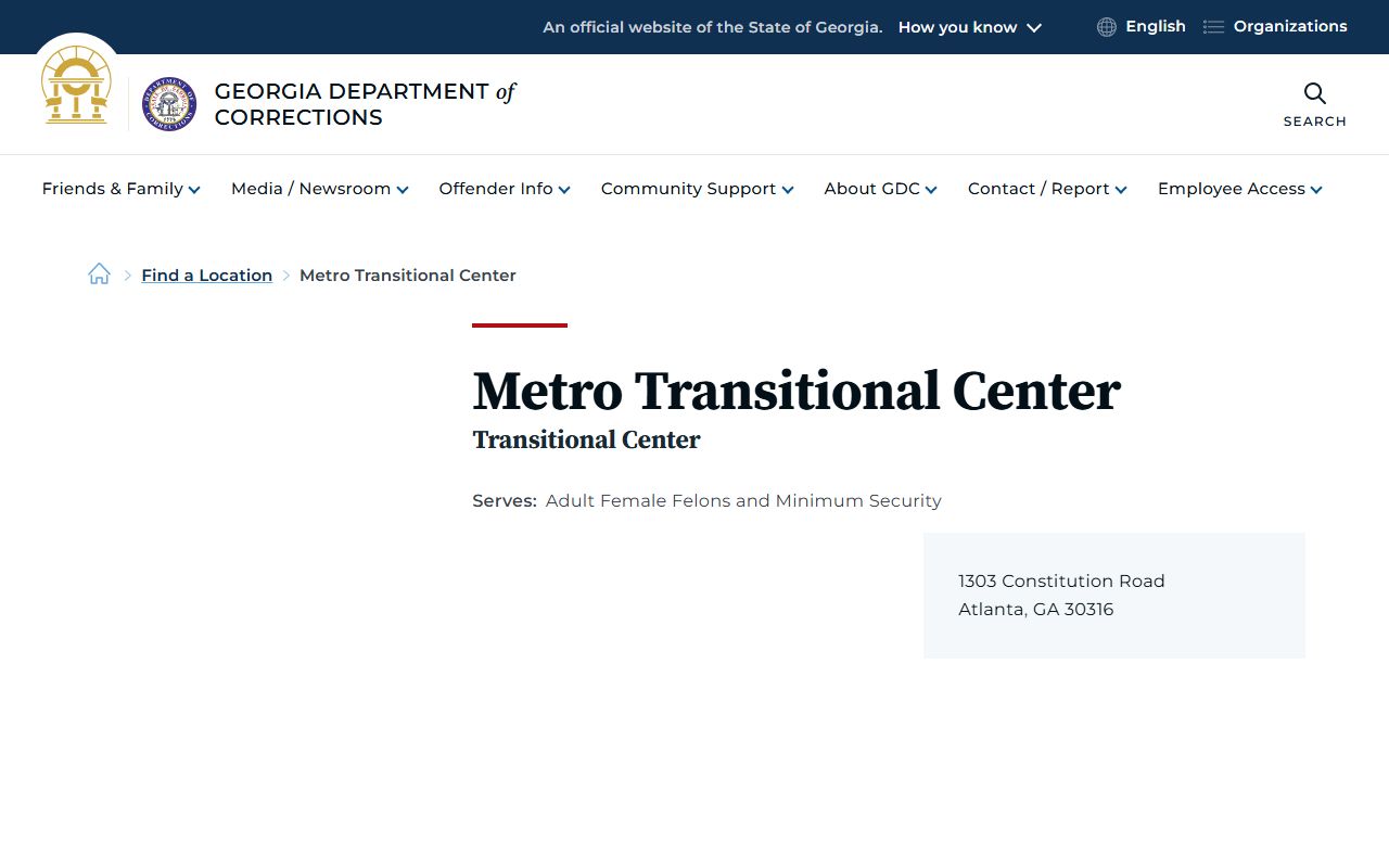 GDC Metro Transitional Center official facility page